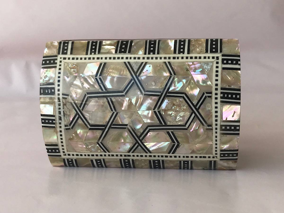 Jewellery Box Luxury Tetragonal Curved 2559S13 8x5x4cm Seashell Sadaf Mother of Pearl Inlay Wood